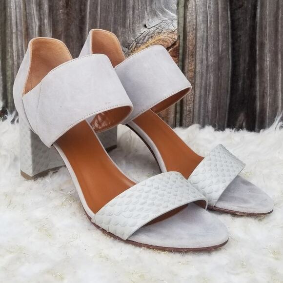 Gray Suede Heeled Dress Sandals Aquatalia Suzanne Size 7 Sueded Leather Open Toe - Picture 1 of 14